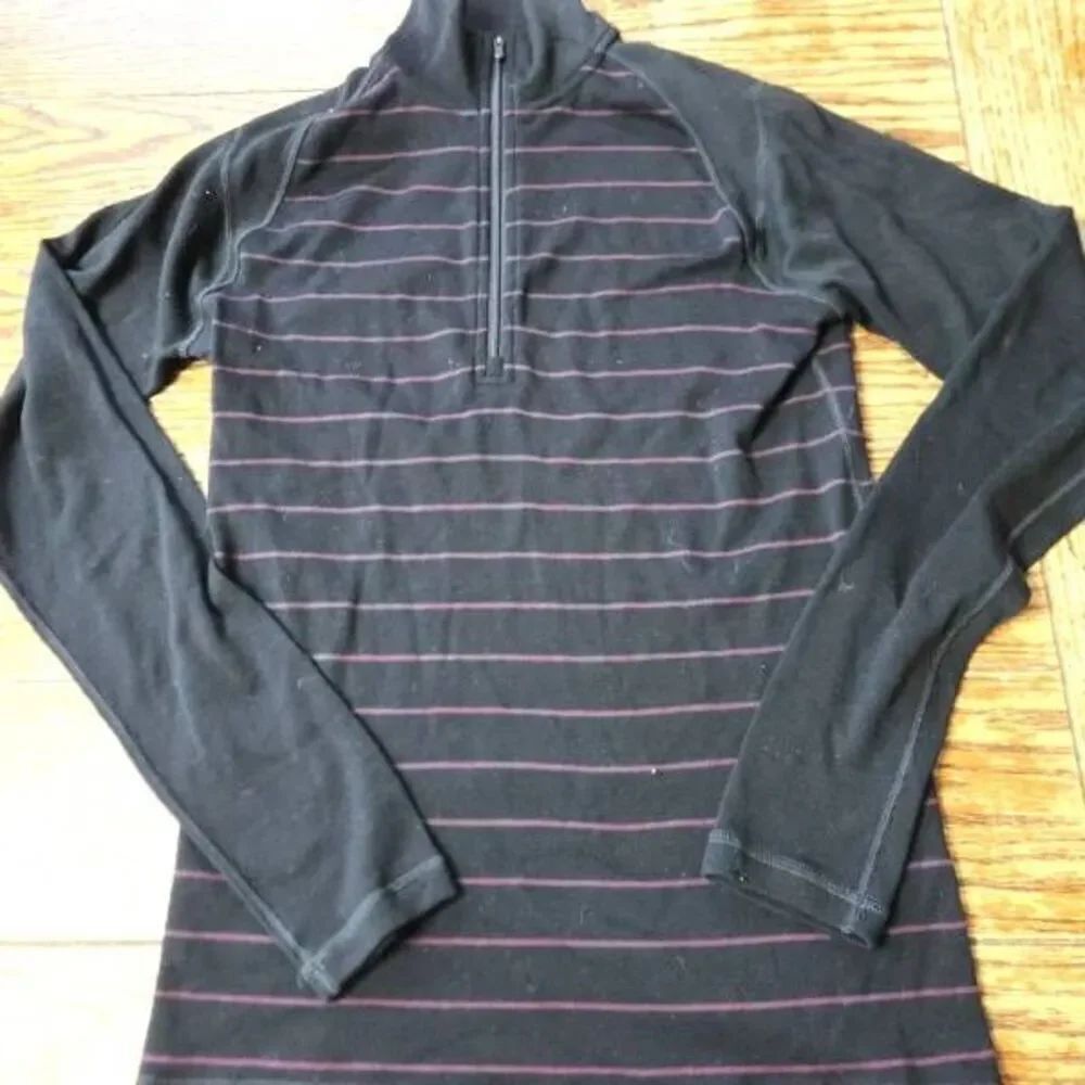 Smartwool 1/4 zip black&purple striped sweater sz S